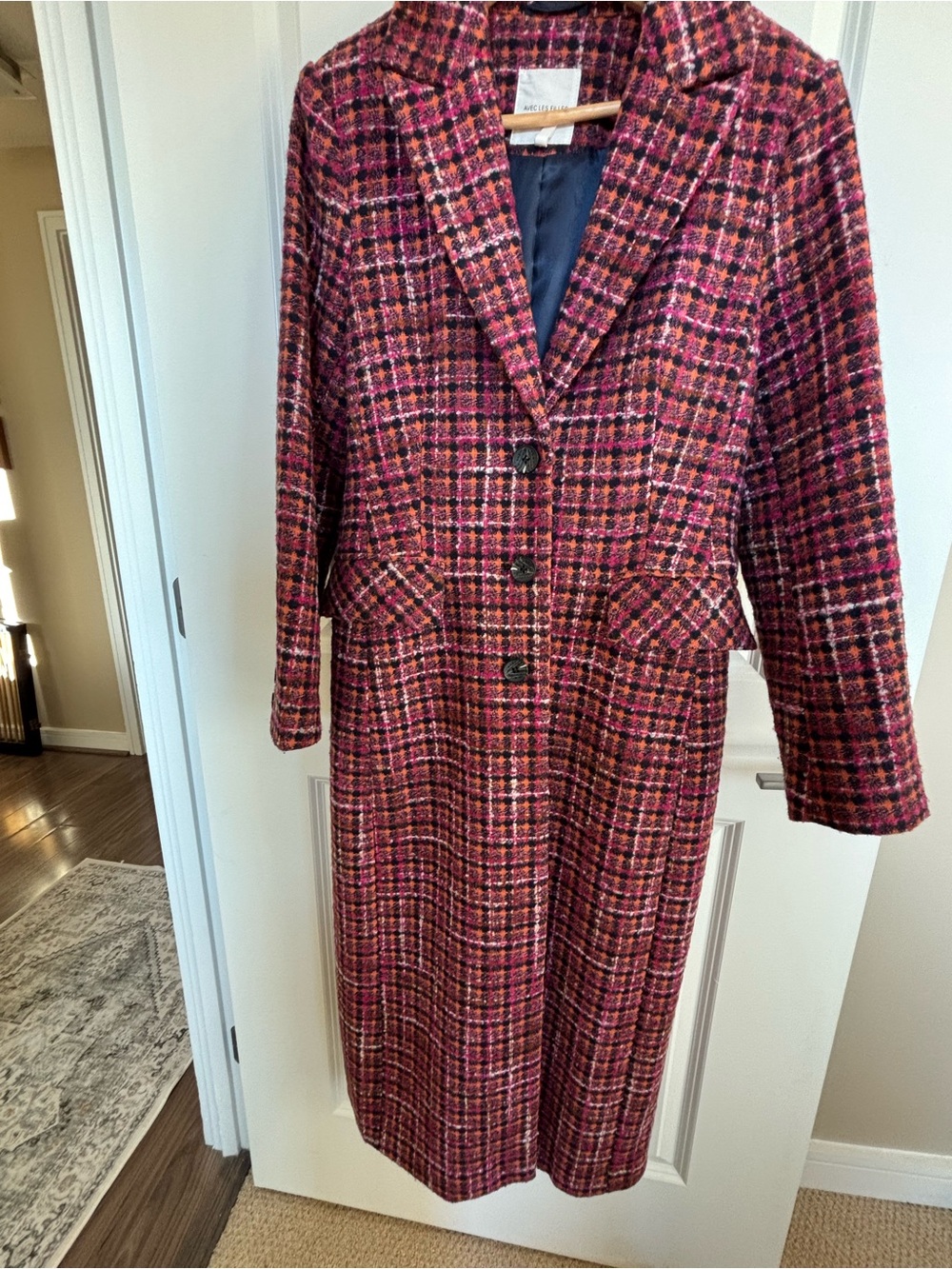 Anthropologie/Avec Les Filles Pink and Orange Plaid Tweed Jacket